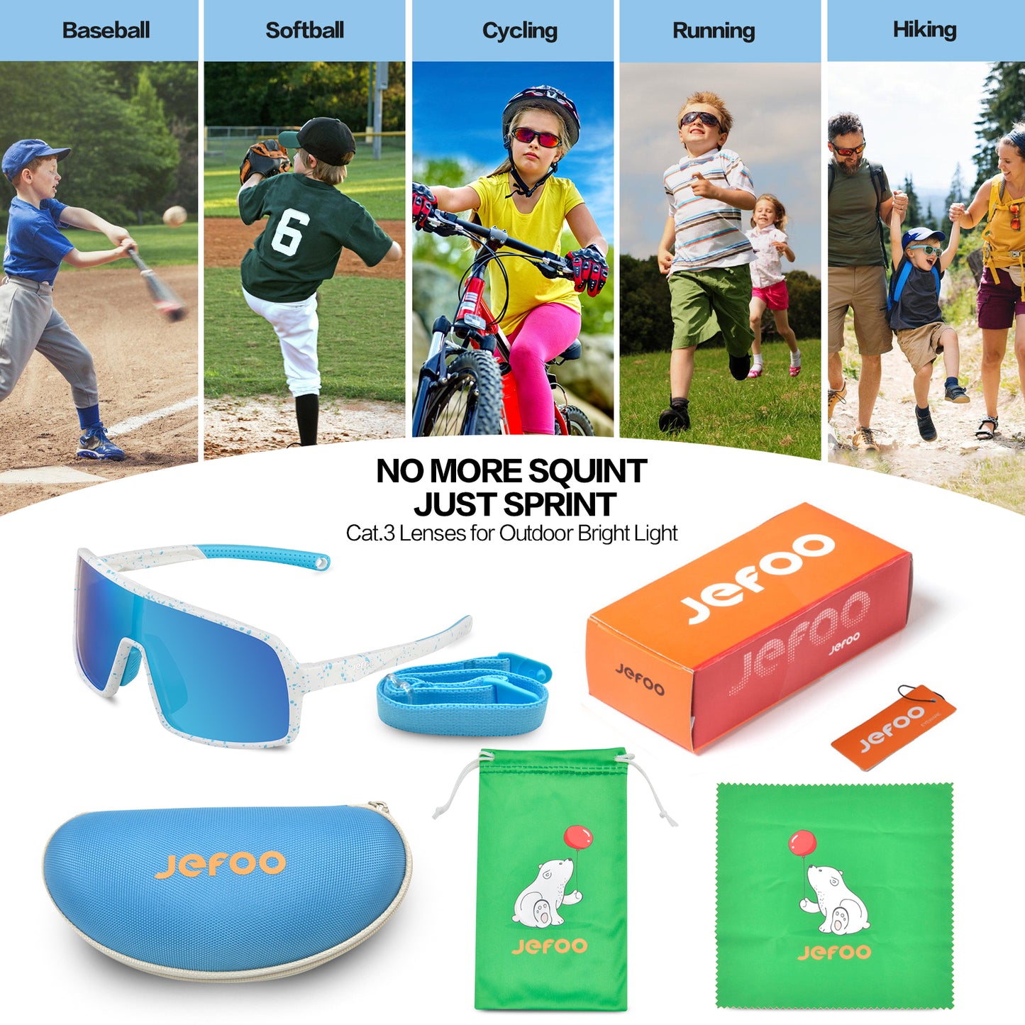 Kids Baseball Sports Sunglasses · Blue JF279