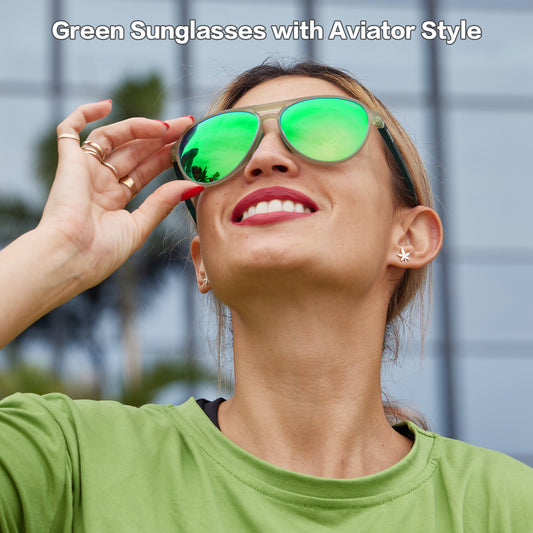 Polarized Green Sunglasses Emerald Aviator · Everglades Green JF119