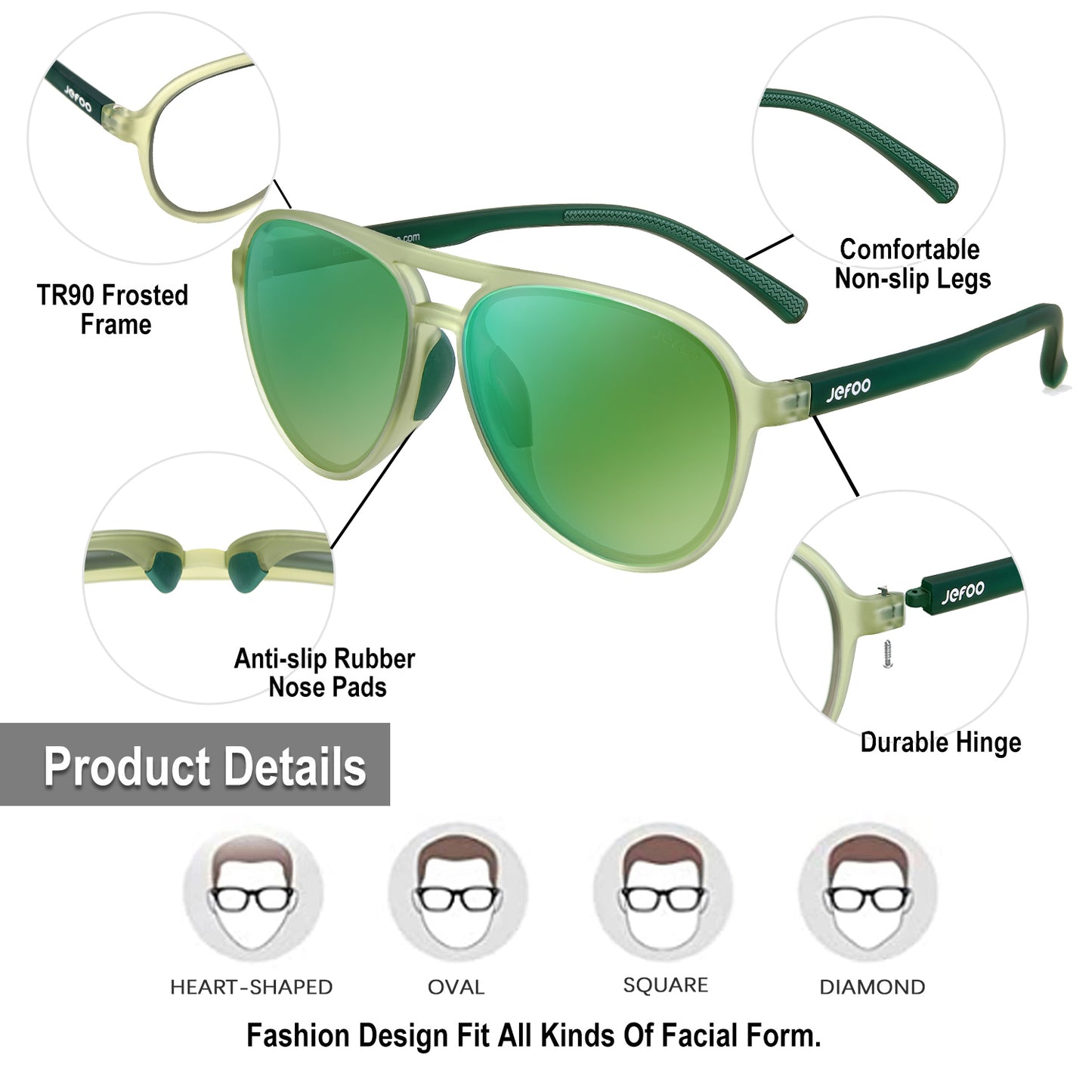 Polarized Green Sunglasses Emerald Aviator · Everglades Green JF119
