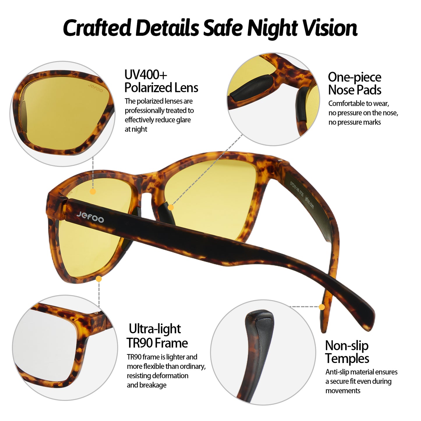 Photochromic Square Night Vision Glasses · Classic Tortoise JF219