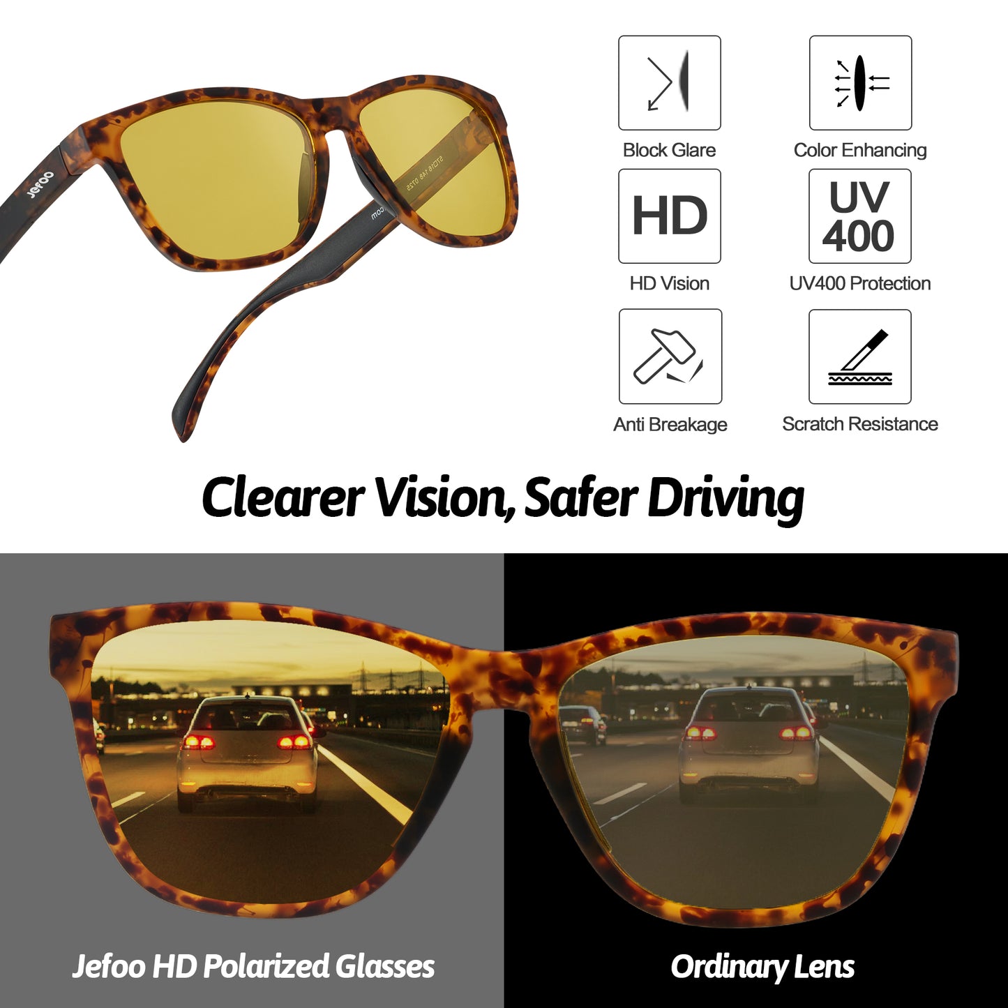 Photochromic Square Night Vision Glasses · Classic Tortoise JF219