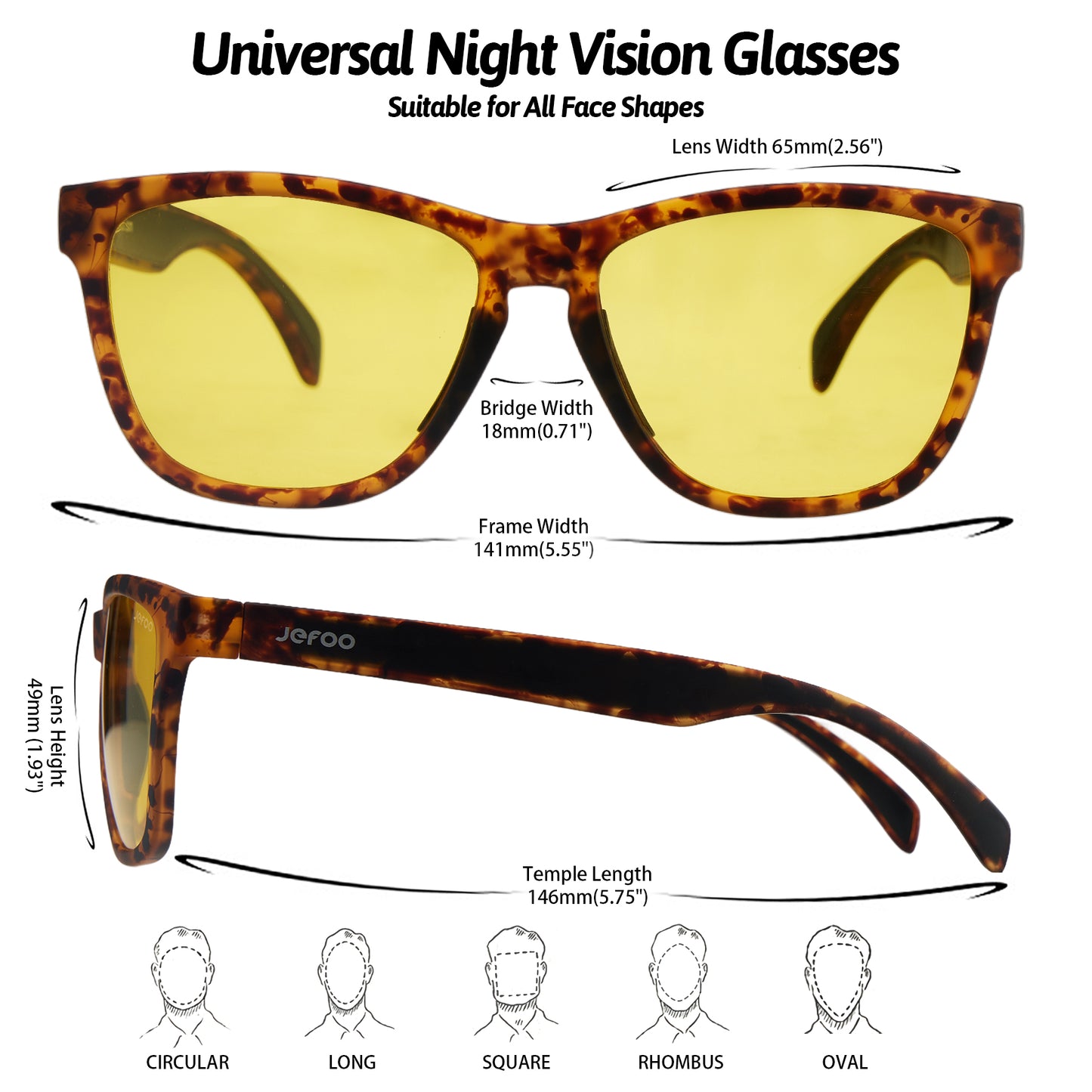 Photochromic Square Night Vision Glasses · Classic Tortoise JF219