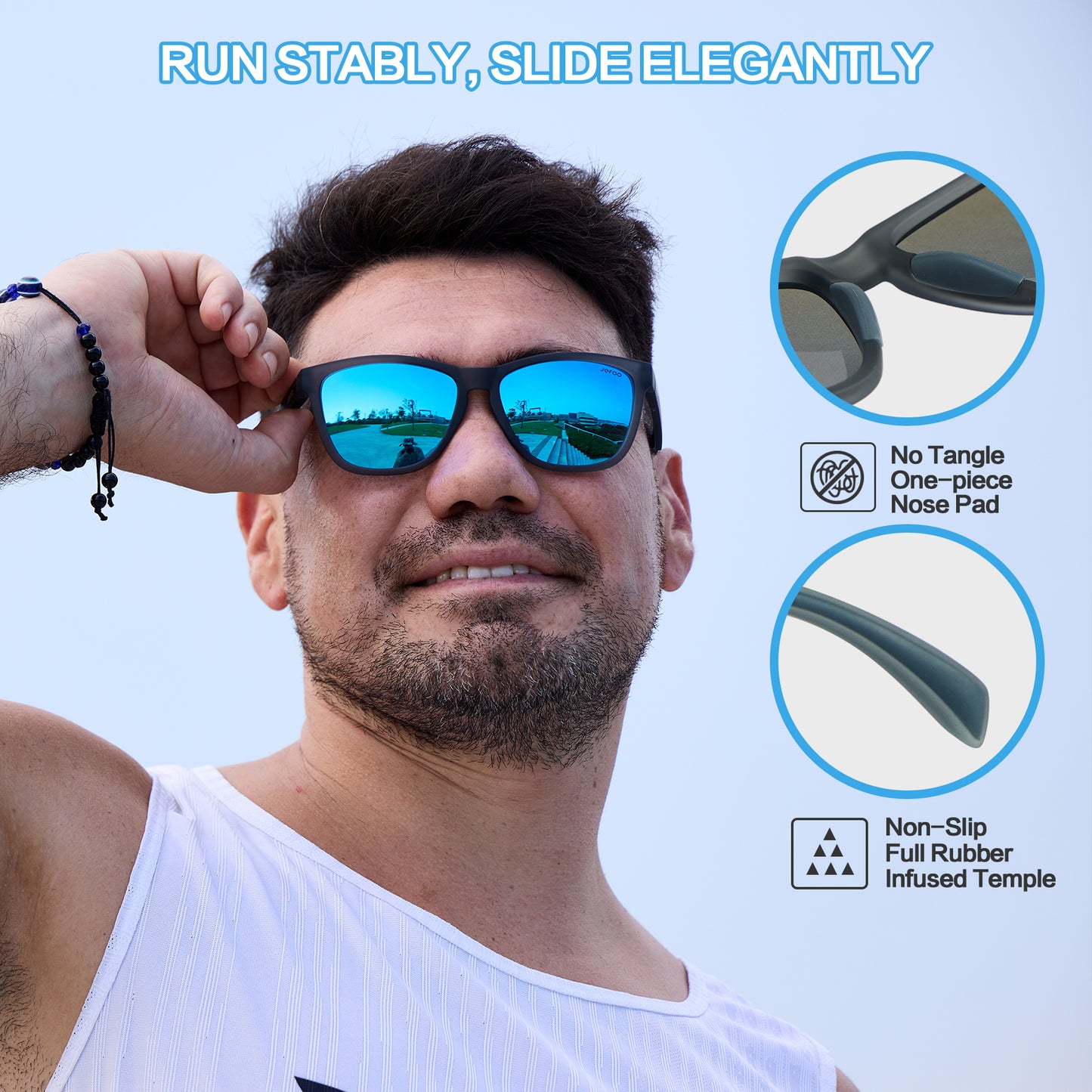 Polarized Running Square Sunglasses · Misty Blue JF219