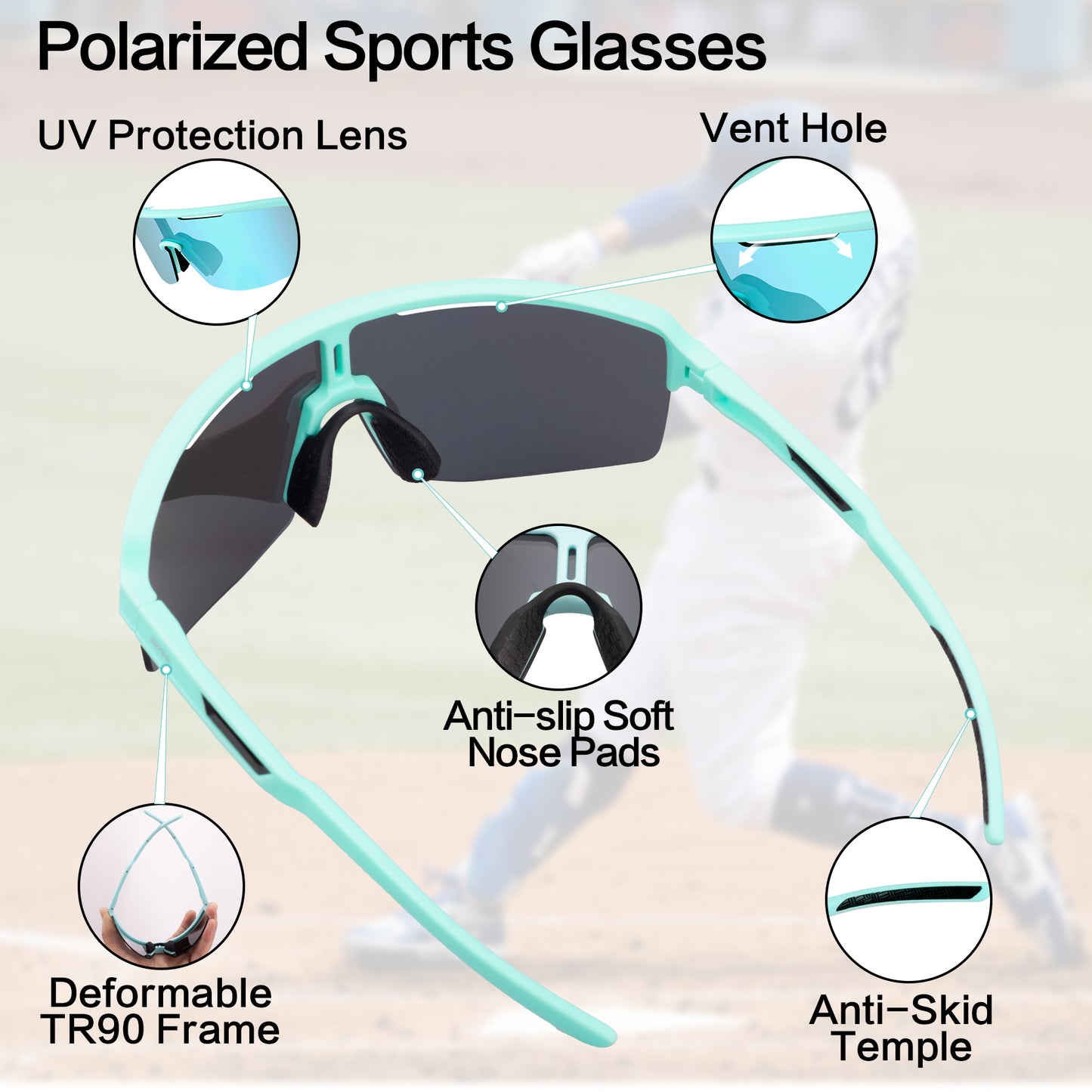 Baseball Polarized Wraparound Sunglasses · Tec Blue JF329