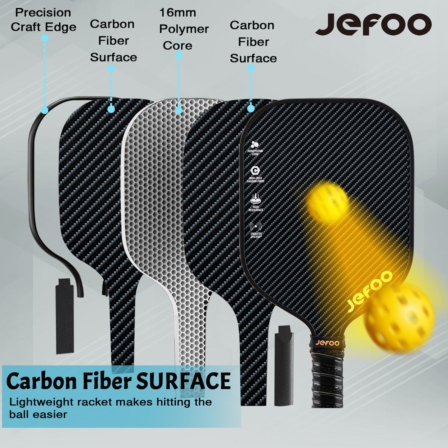 JF001 Black Carbon Fiber Pickleball Paddles