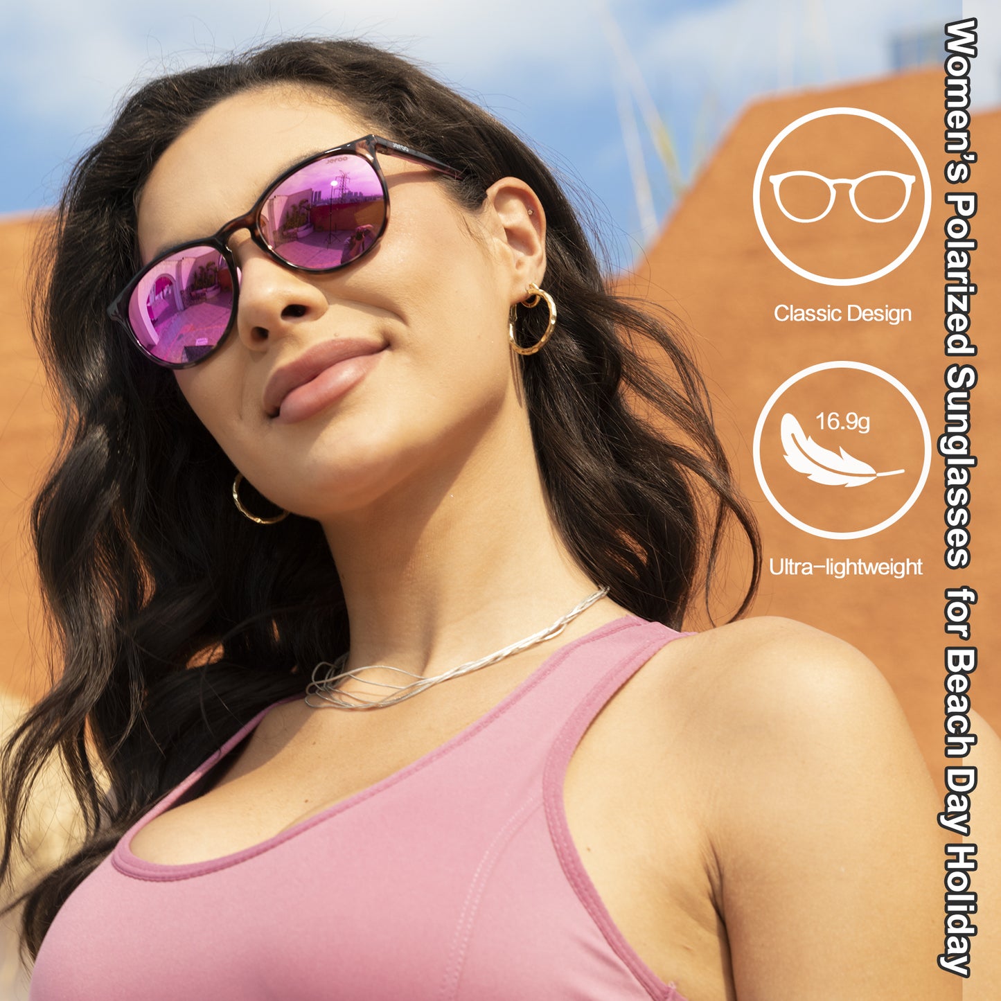 Stylish Polarized Oval Sunglasses ·  Blossom Pink JF319