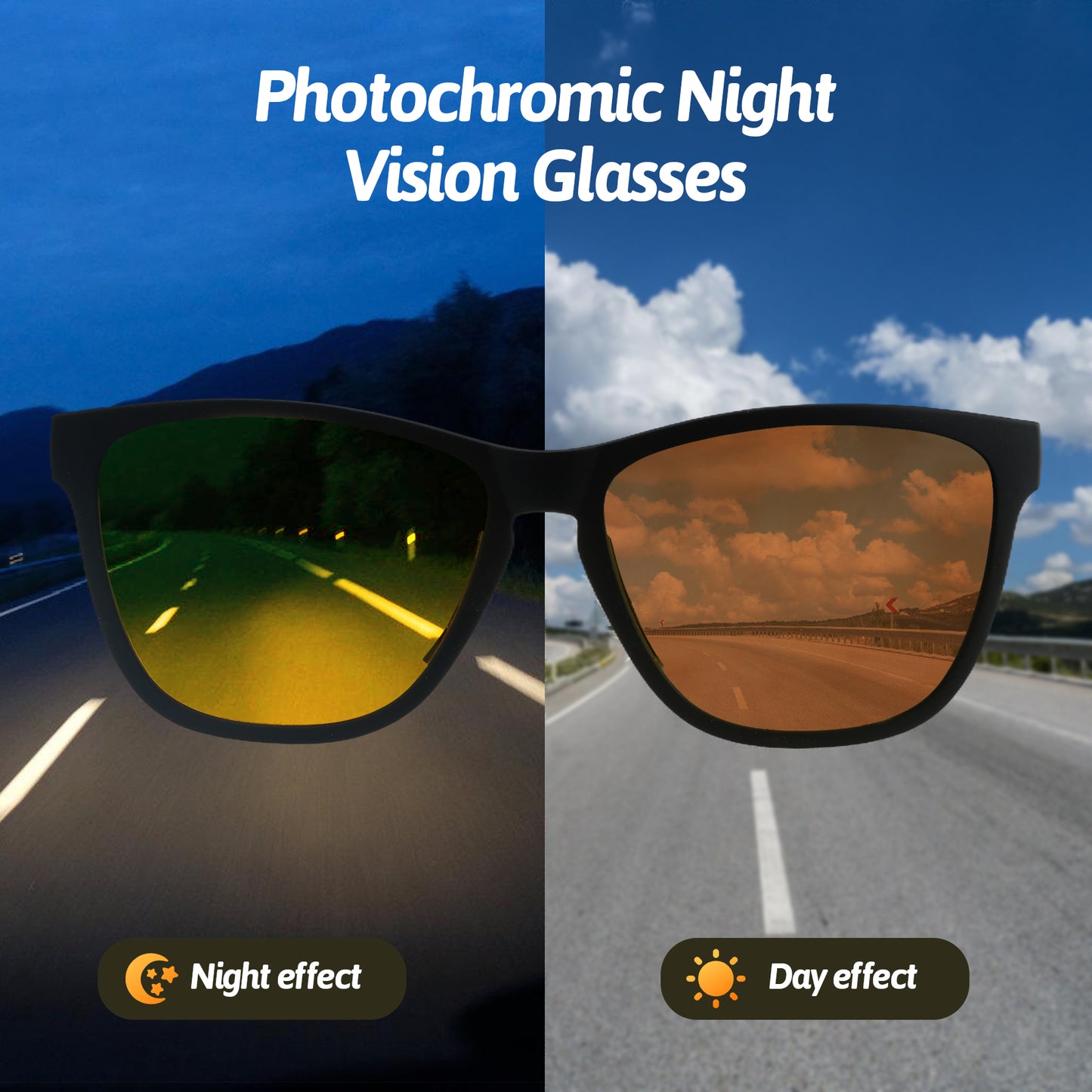 Photochromic Square Night Vision Sunglasses · Decent Black JF219