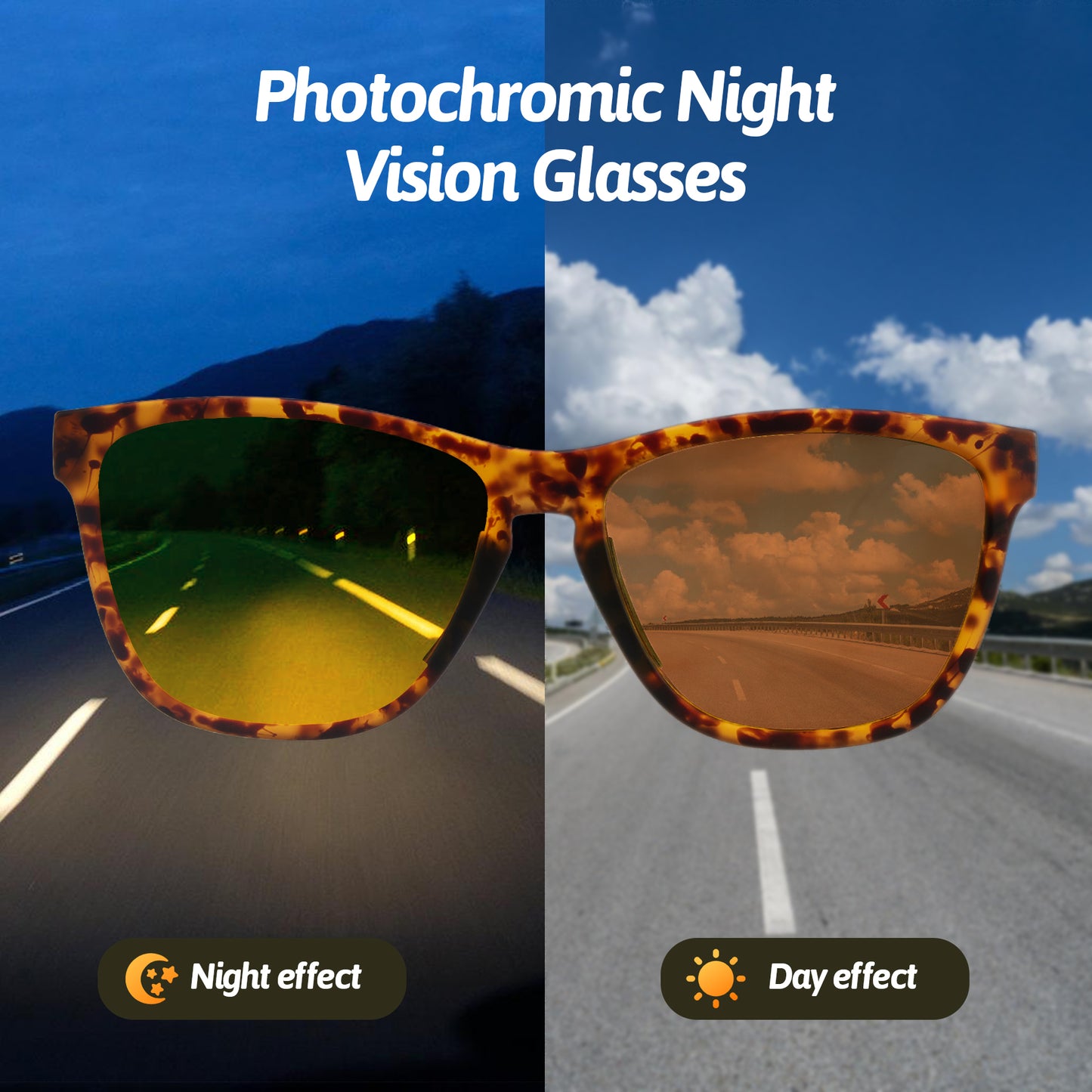 Photochromic Square Night Vision Glasses · Classic Tortoise JF219