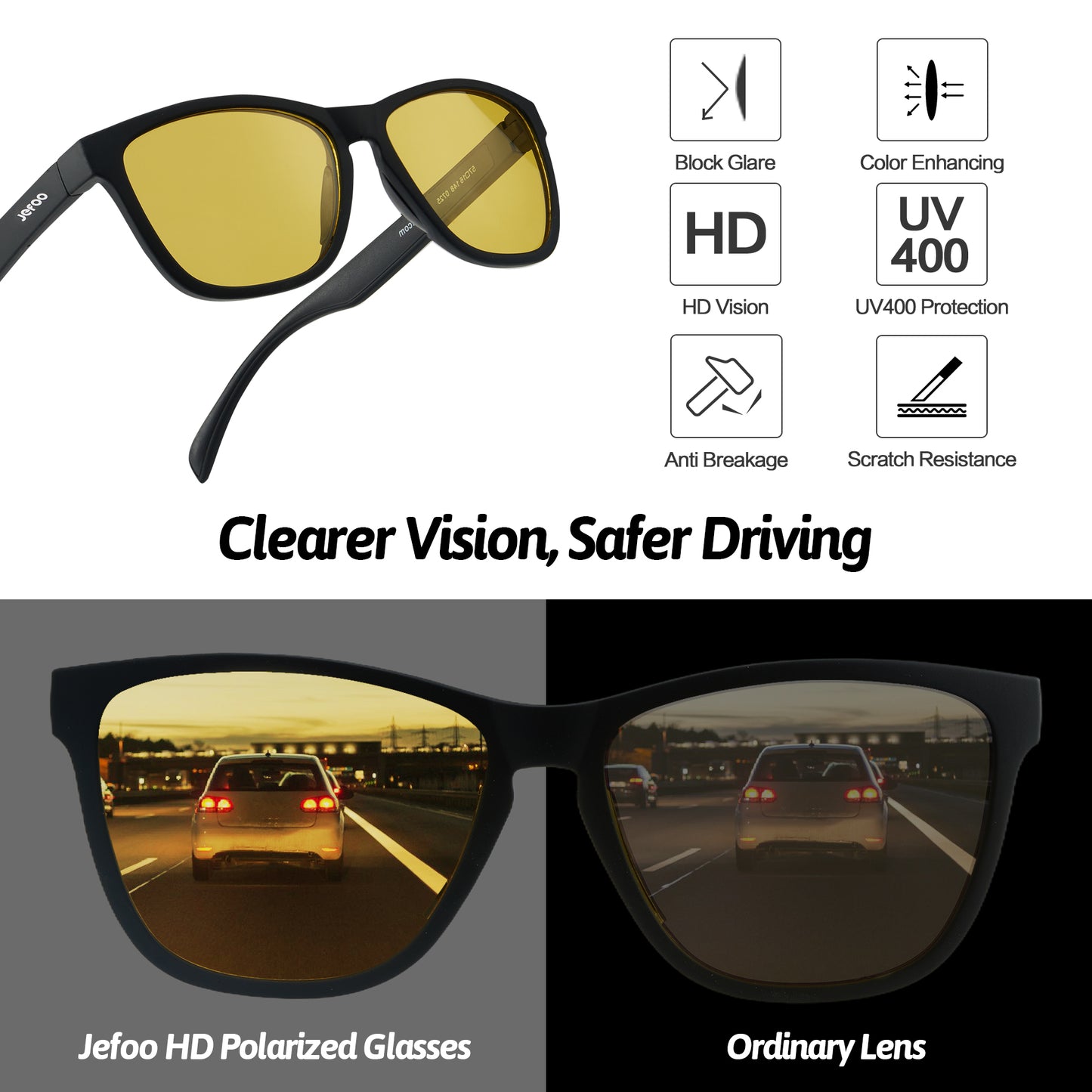 Photochromic Square Night Vision Sunglasses · Decent Black JF219