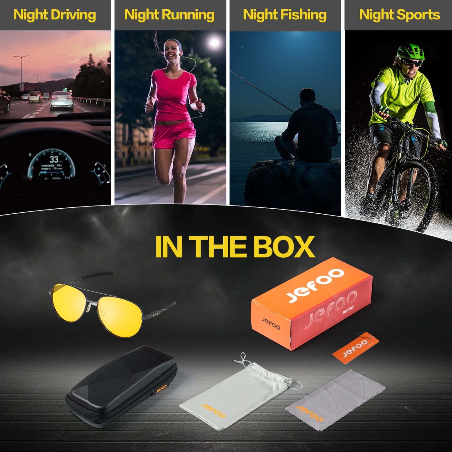 Metal Frame Aviator Night Vision Glasses For Driving · Nyx Black JF119