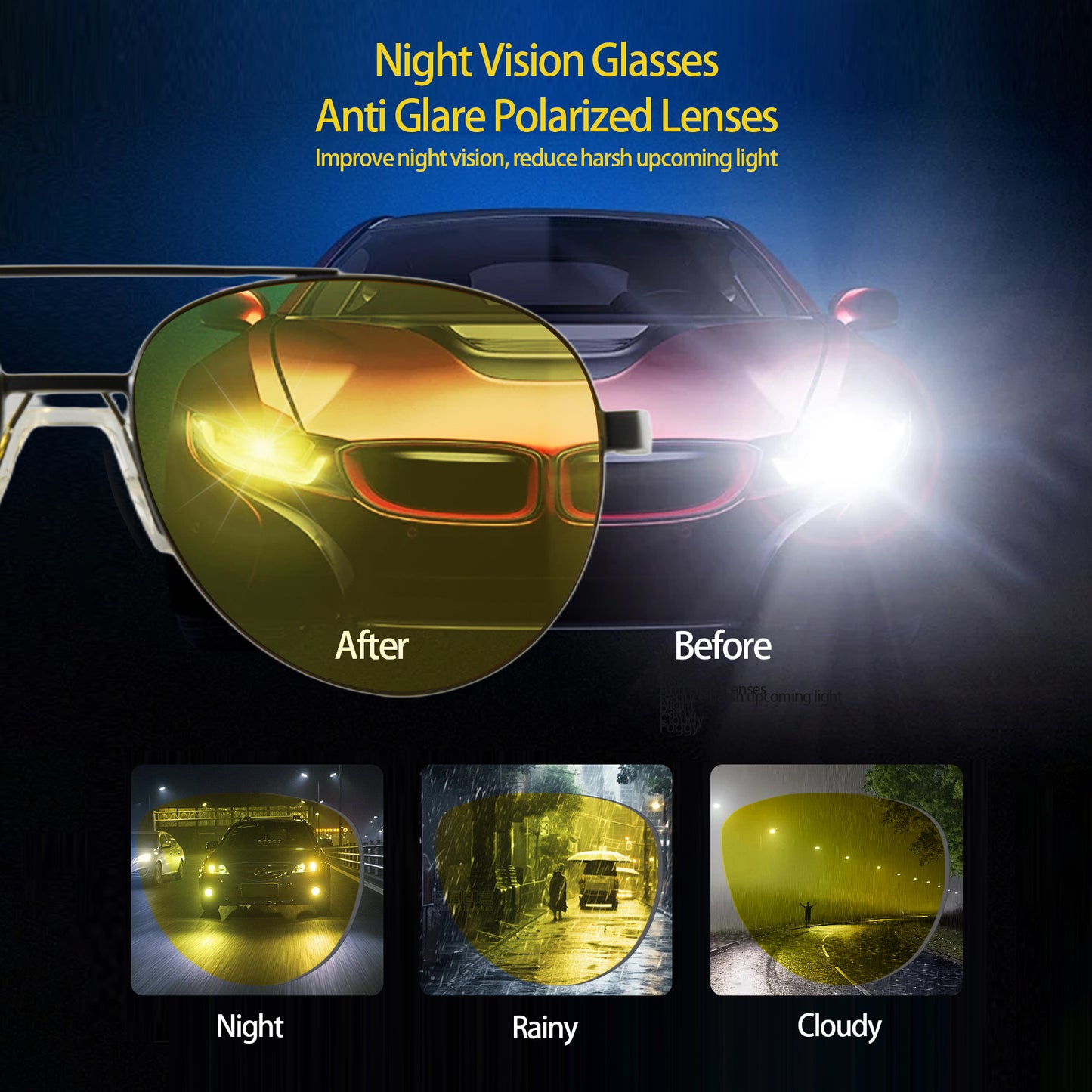 Metal Frame Aviator Night Vision Glasses For Driving · Nyx Black JF119