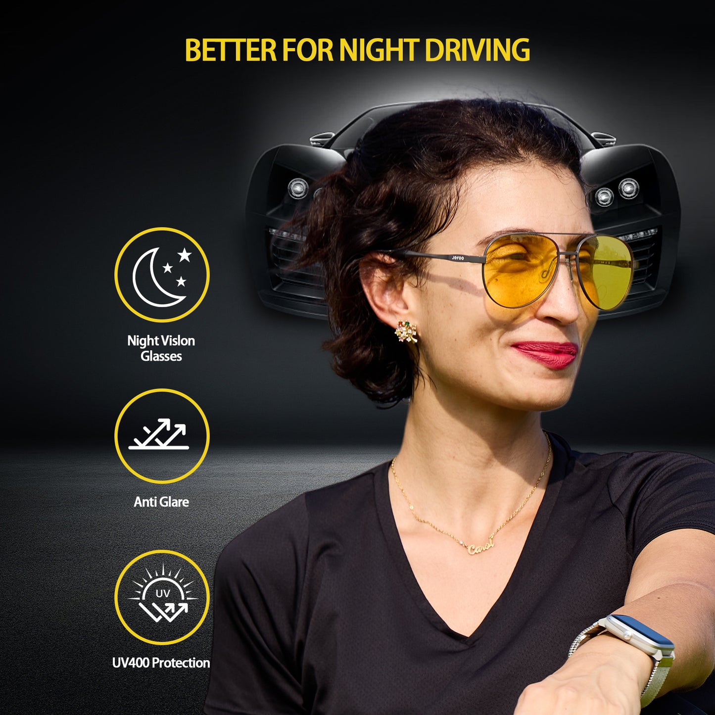 Metallic Driving Aviator Night Vision Glasses · Nox Gray JF119