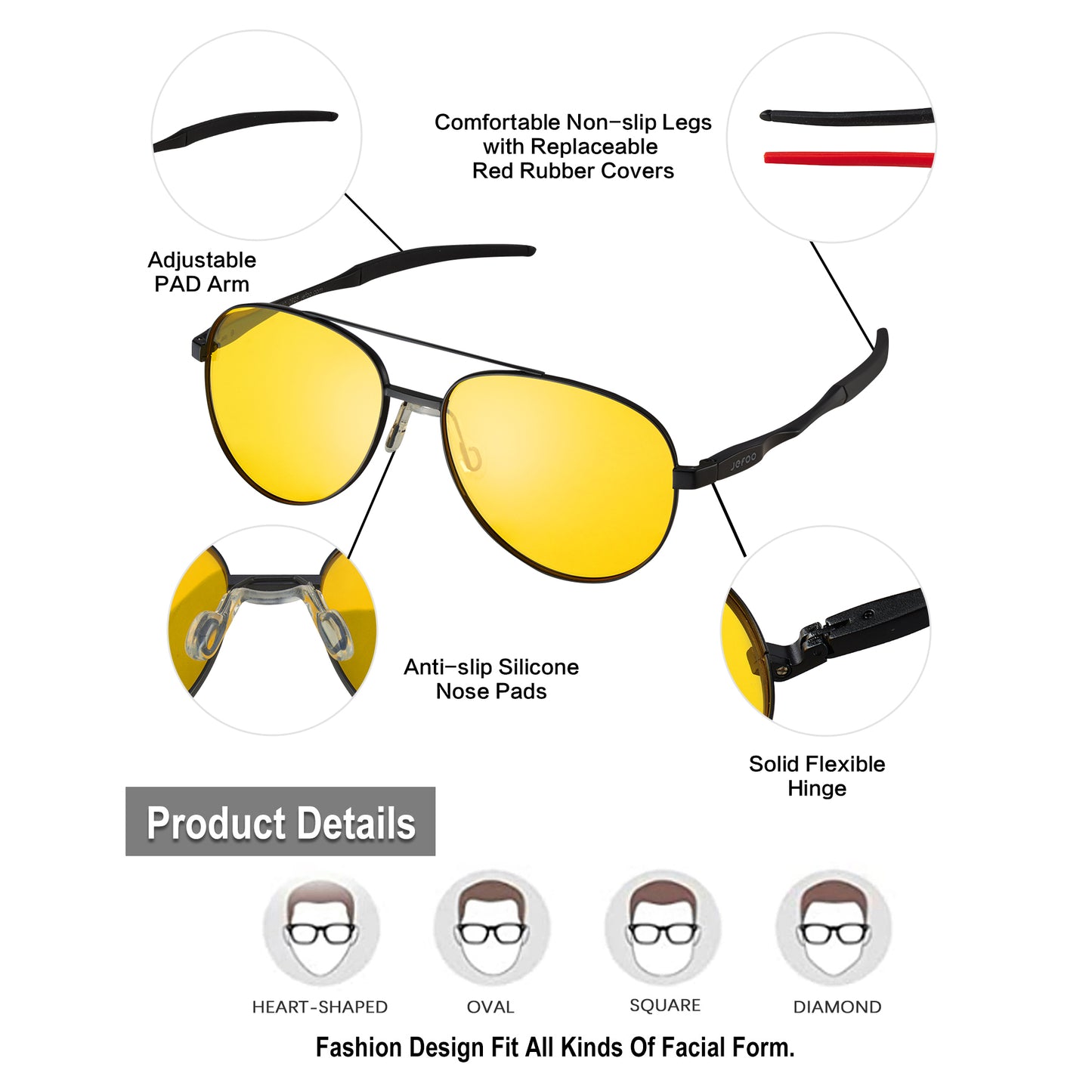 Metallic Driving Aviator Night Vision Glasses · Nox Gray JF119