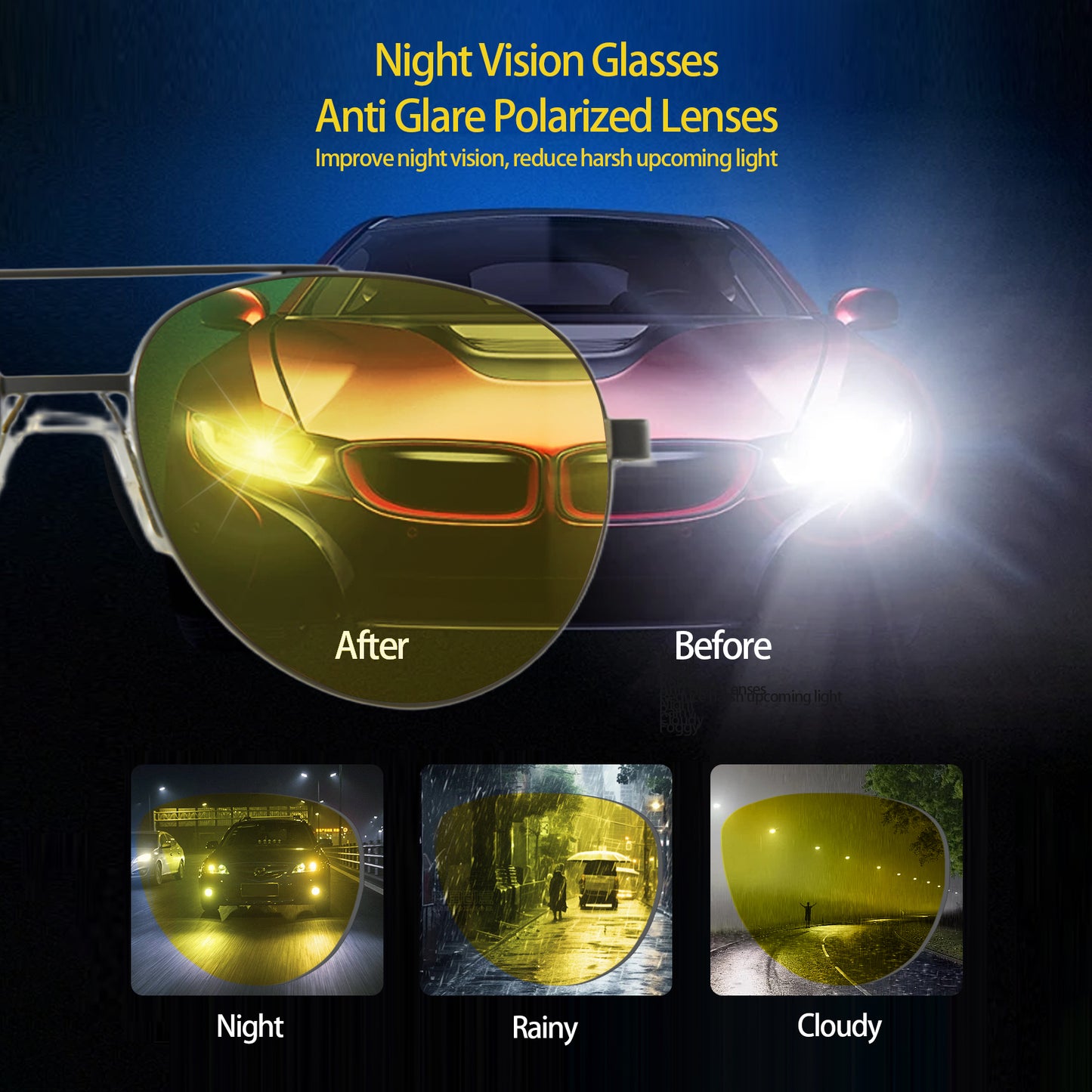 Metallic Driving Aviator Night Vision Glasses · Nox Gray JF119