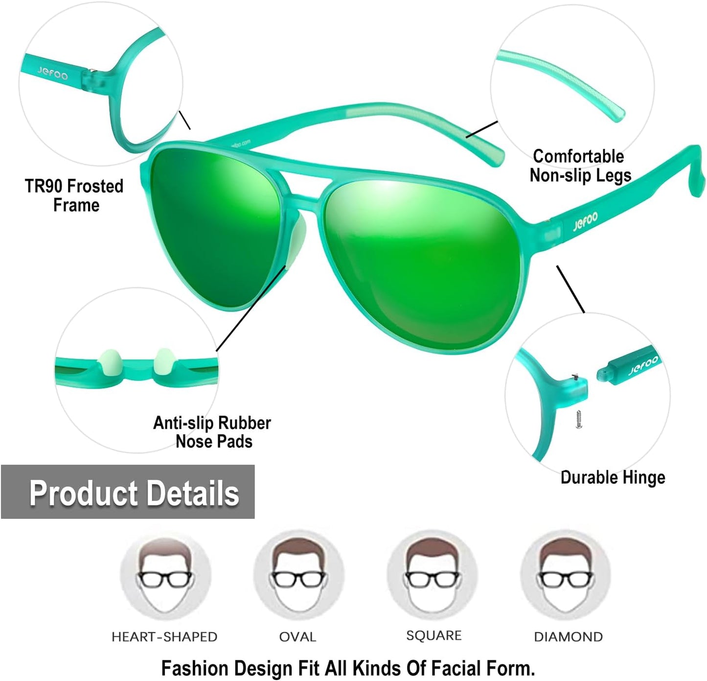 Polarized Sports Aviator Sunglasses · Lake Tahoe Green JF119